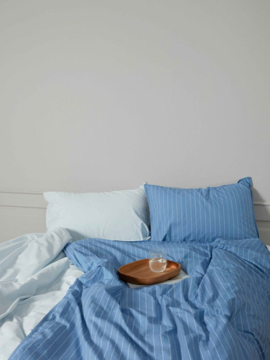 DAWN Percale Duvet Cover Pinstripe (140x220) Duvet Cover Midnight Blue / Arctic Blue