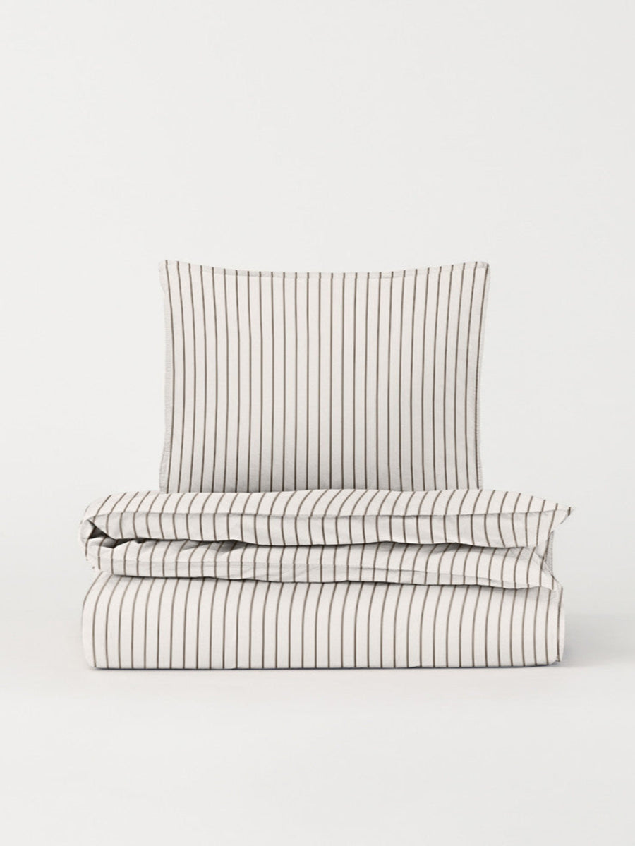 DAWN Percale Duvet Cover Pinstripe (140x220) Duvet Cover Off White / Chocolate