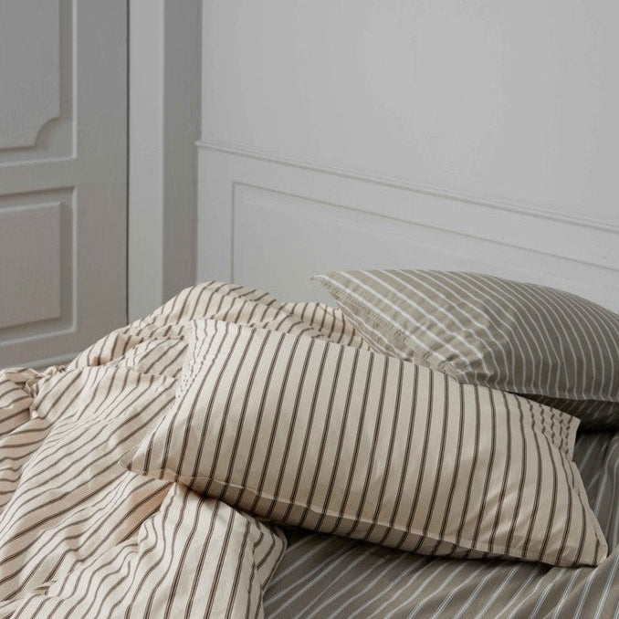 DAWN Percale Duvet Cover Stripe (140x200) Duvet Cover Ivory / Chocolate