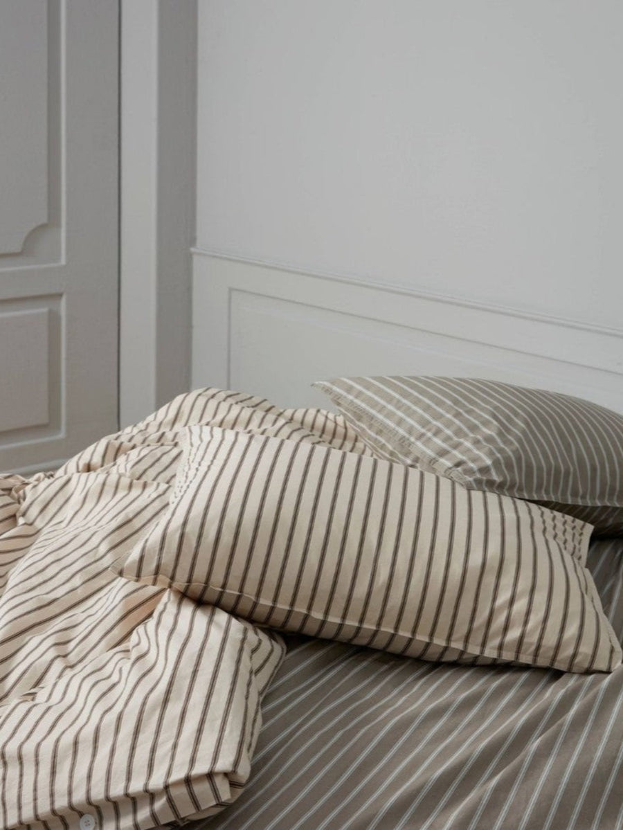 DAWN Percale Duvet Cover Stripe (140x200) Duvet Cover Ivory / Chocolate