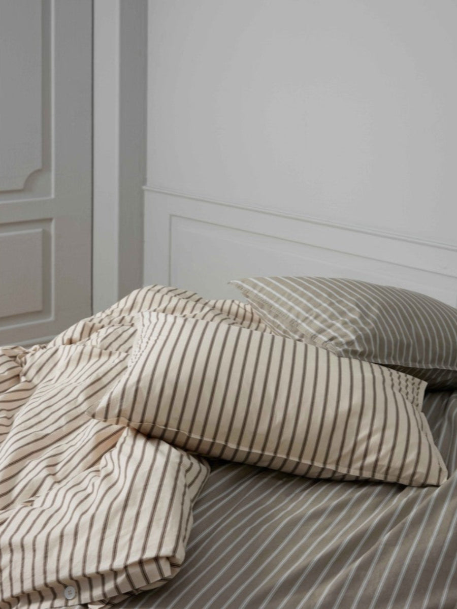 DAWN Percale Duvet Cover Stripe (140x220) Duvet Cover Ivory / Chocolate