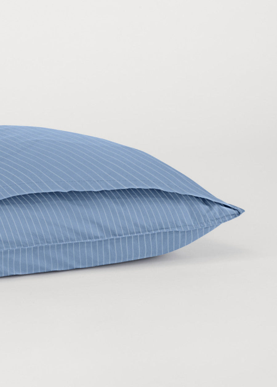 DAWN Percale Pillow Case Pinstripe (60x63) Pillowcase Midnight Blue / Arctic Blue